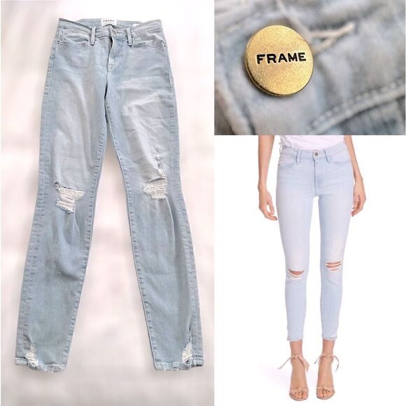 Frame Le High Skinny Destroyed Jeans Rush Size 26 - Picture 1 of 9